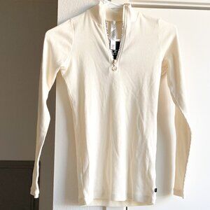 NWT Lorna Jane Half Zip Iconic Long Sleeve Top Cream Size XXS Gym Athletic